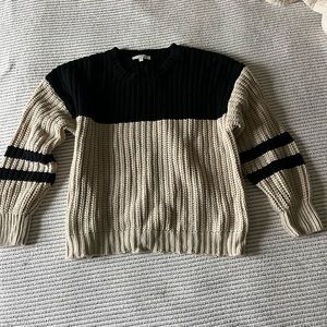 Z Supply Black and Beige Colorblock Ribbed Crewneck Sweater